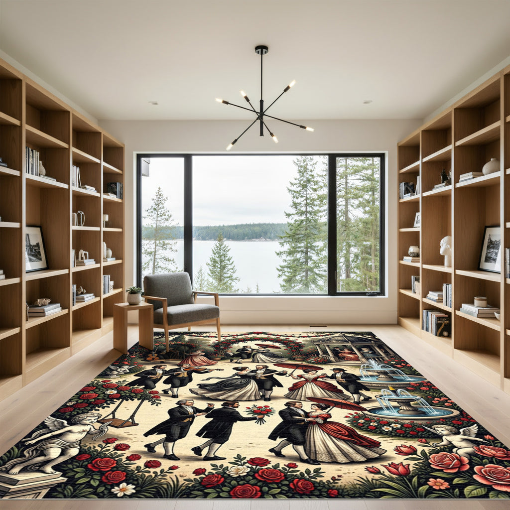Regal Garden Romance Vintage Ball Scene Rug