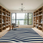 Modern Navy and Cream Wavy Stripe Rug