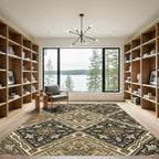 Elegant Gold Leaf Brocade Medallion Rug