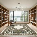 Antique Olive Laurel Greek Key Border Rug