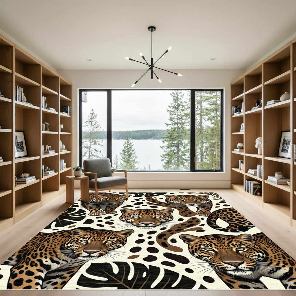 Tropical Leopard Jungle Animal Illustration Rug