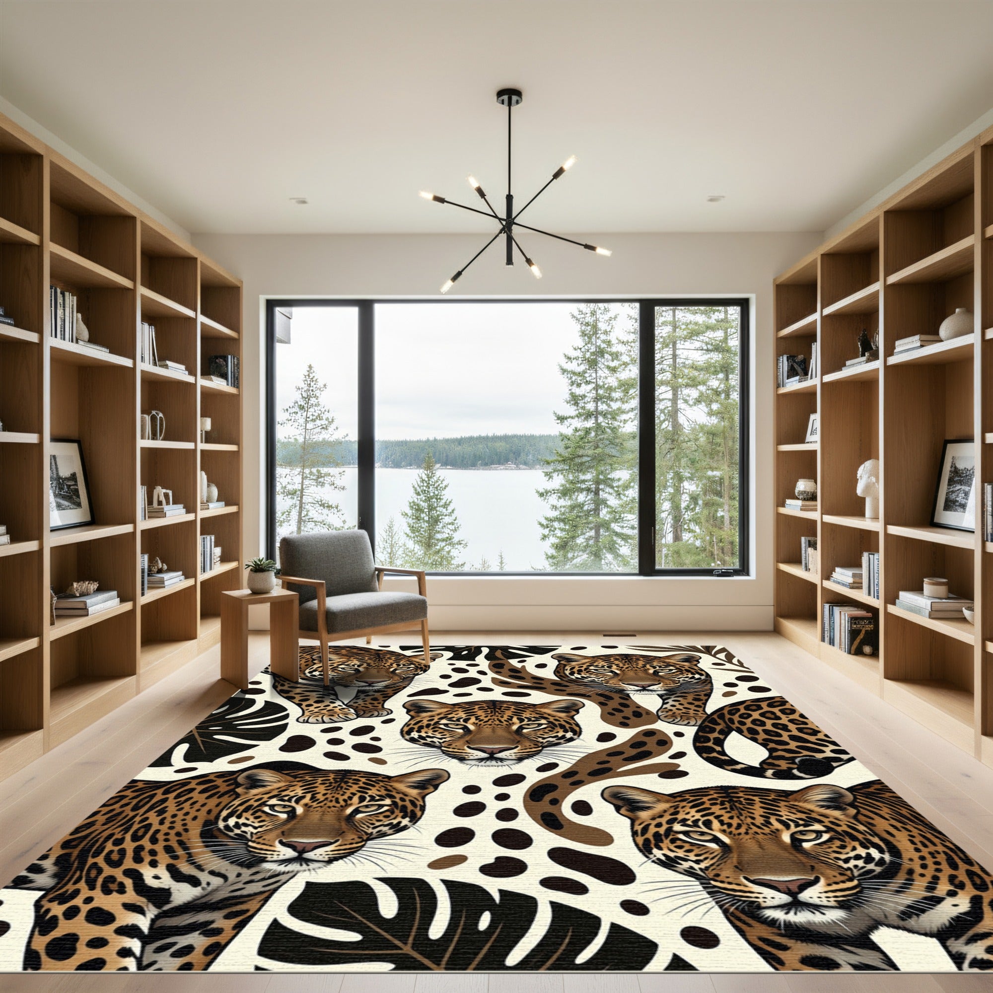 Tropical Leopard Jungle Animal Illustration Rug