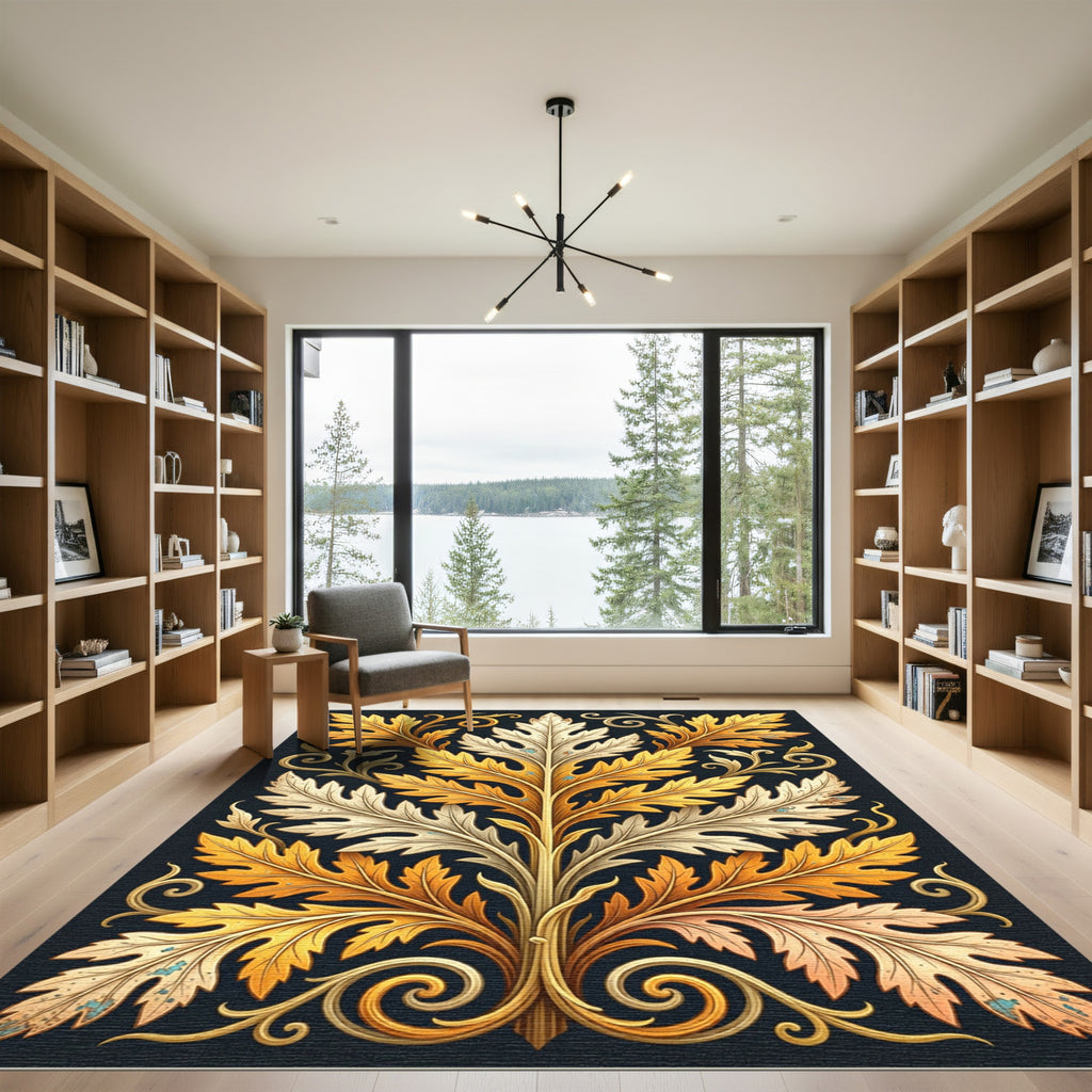 Gilded Golden Acanthus Leaf Scroll Rug