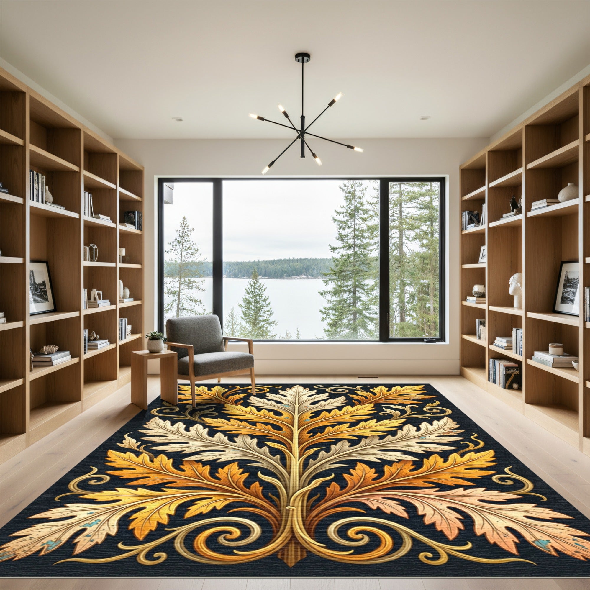 Gilded Golden Acanthus Leaf Scroll Rug