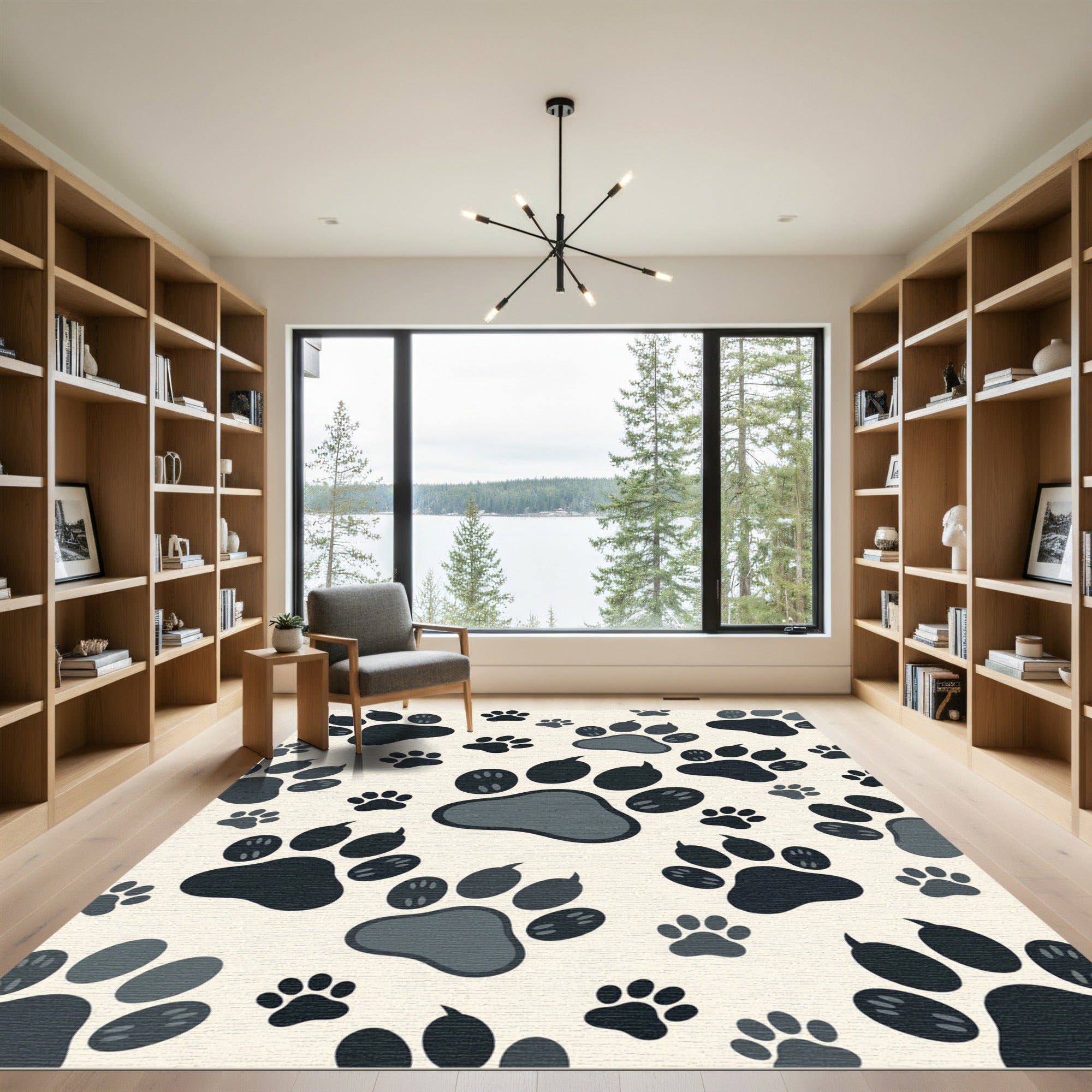 Whimsical Charcoal Animal Paw Track Rug