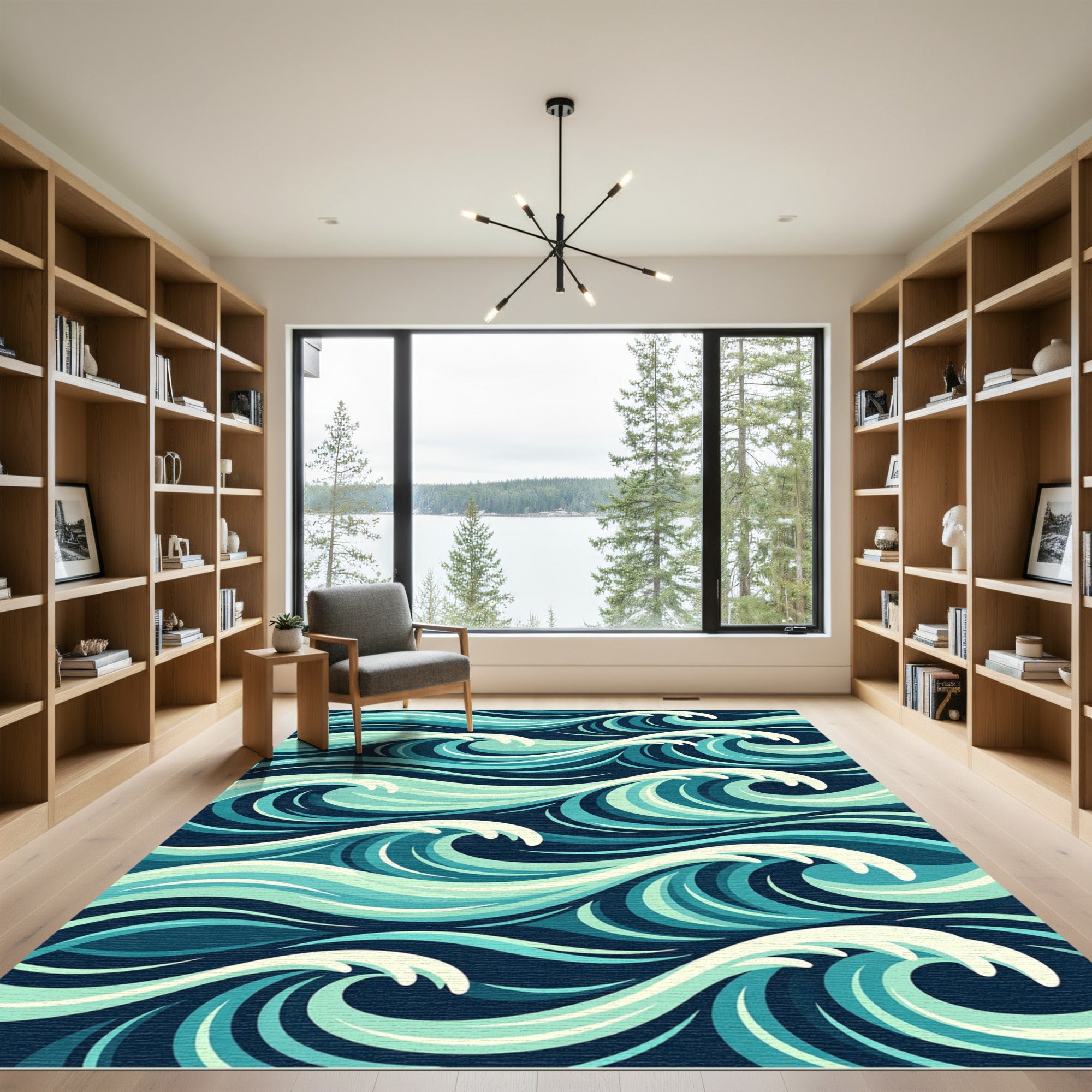 Deep Blue Aqua Ocean Waves Rug