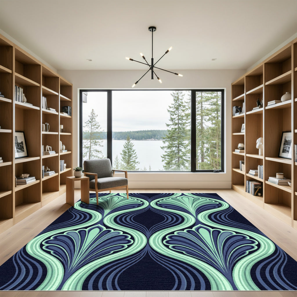 Art Deco Teal And Navy Fan Rug