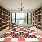 Geometric Coral and Teal Lattice Rug