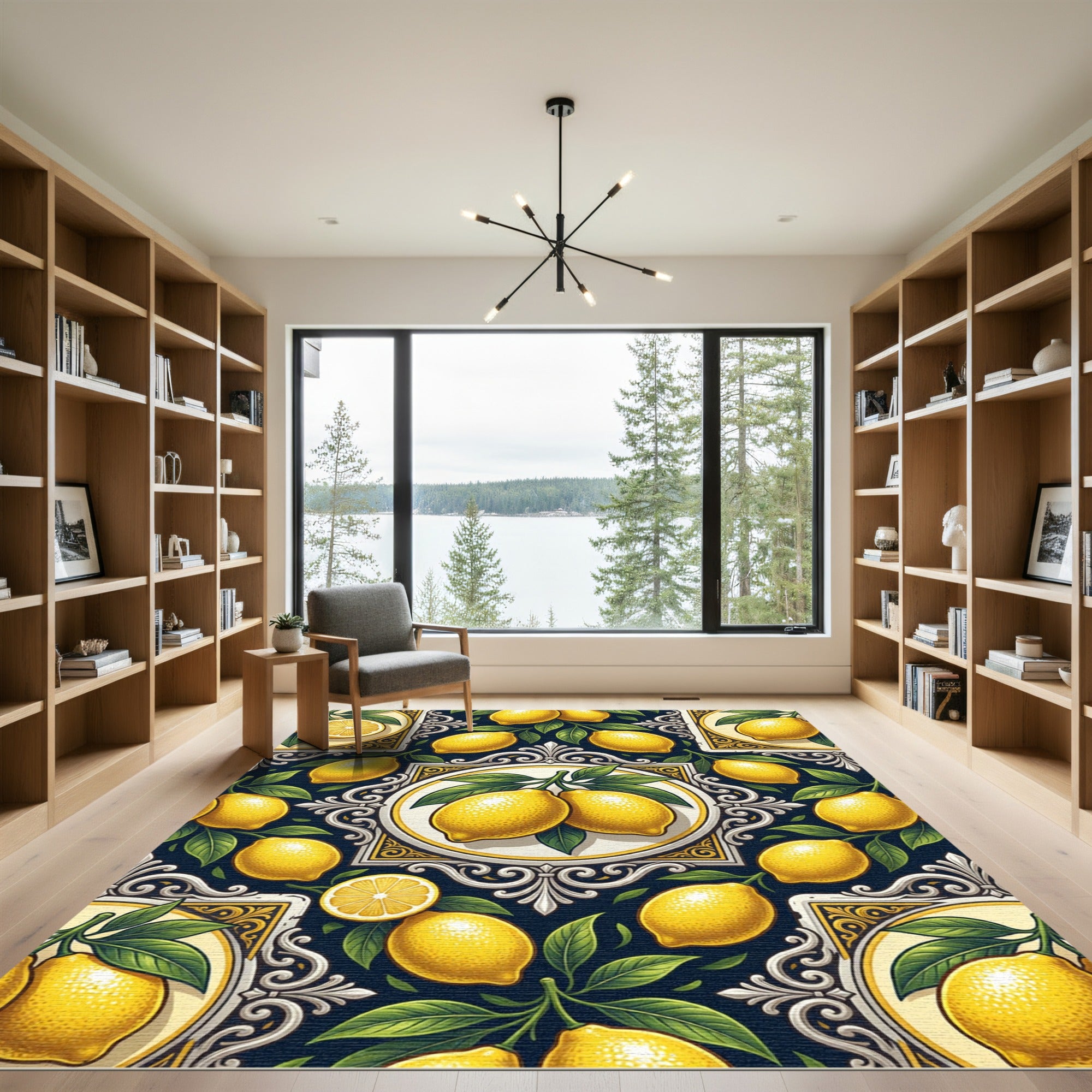 Mediterranean Yellow Lemon Citrus Tile Art Rug