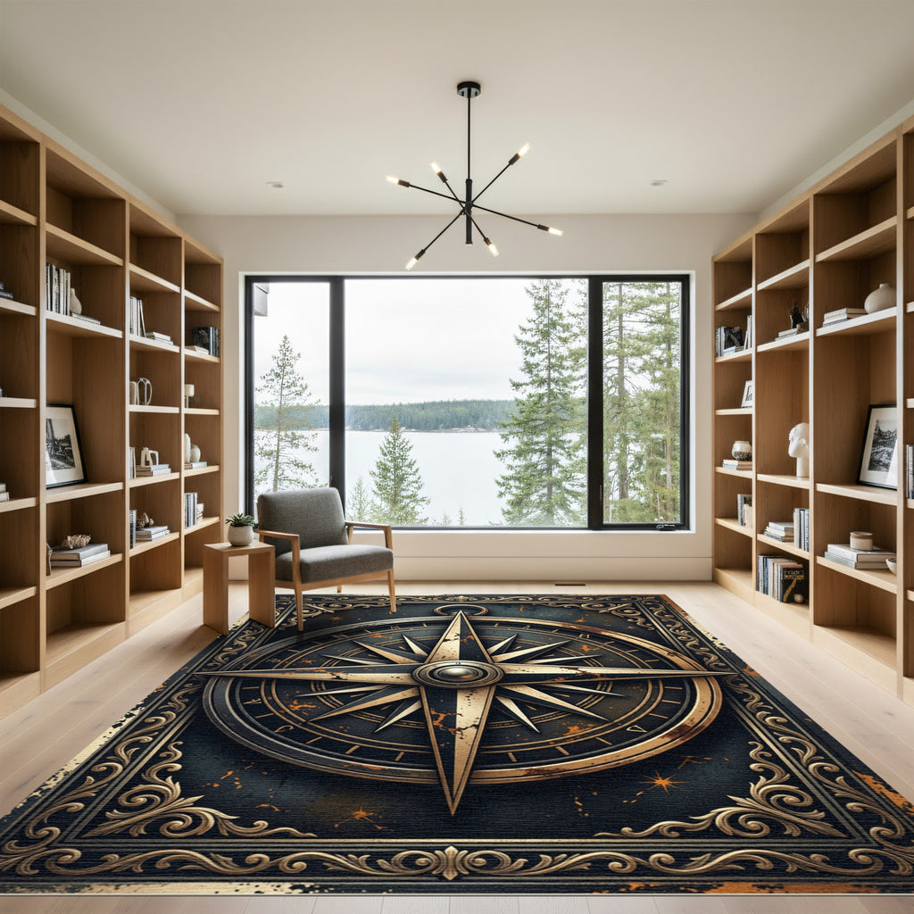 Gilded Compass Rose Antique Gold Rug