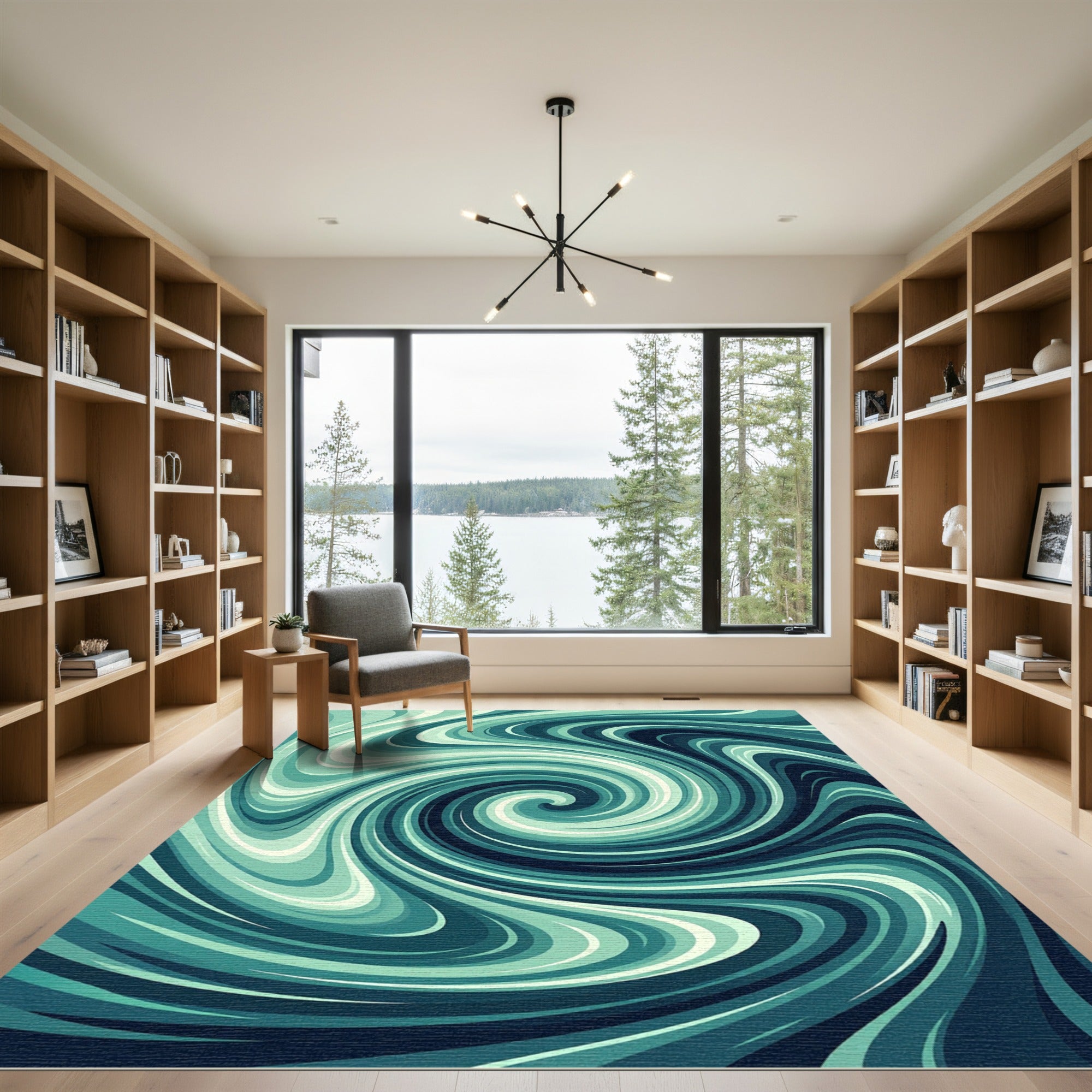 Abstract Teal Swirl Wave Swirl Rug