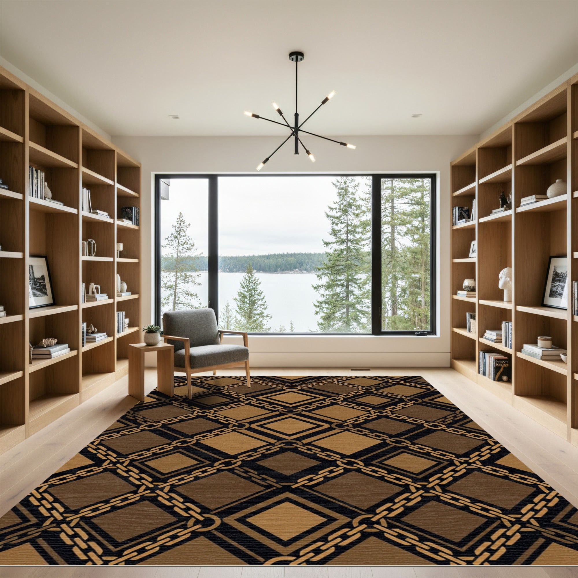 Sophisticated Gold Chain Geometric Lattice Rug