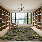 Detailed Olive Green Iguana Reptile Illustration Rug