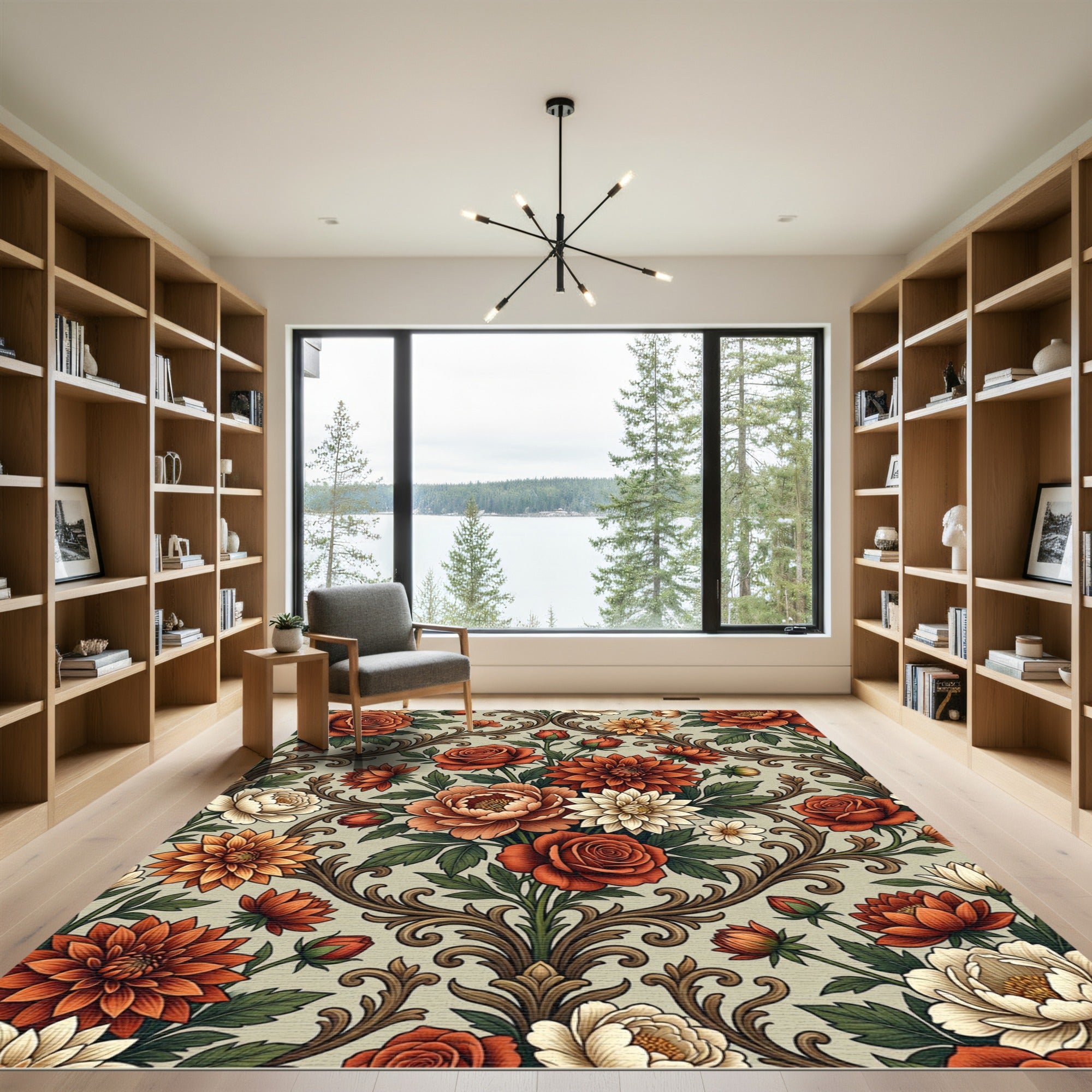 Vintage Autumn Floral Damask Scroll Rug