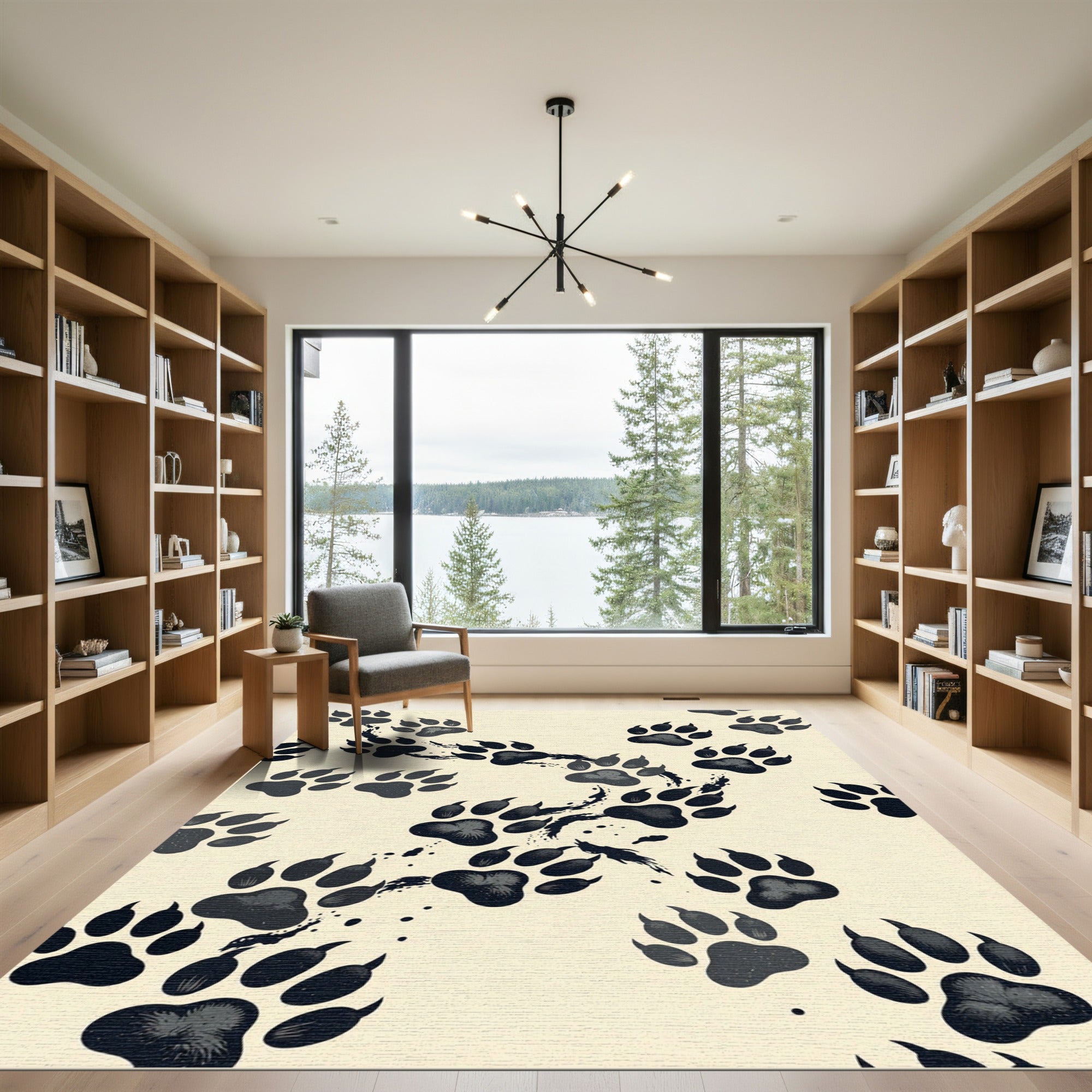 Black Paw Print Scattered Ink Rug