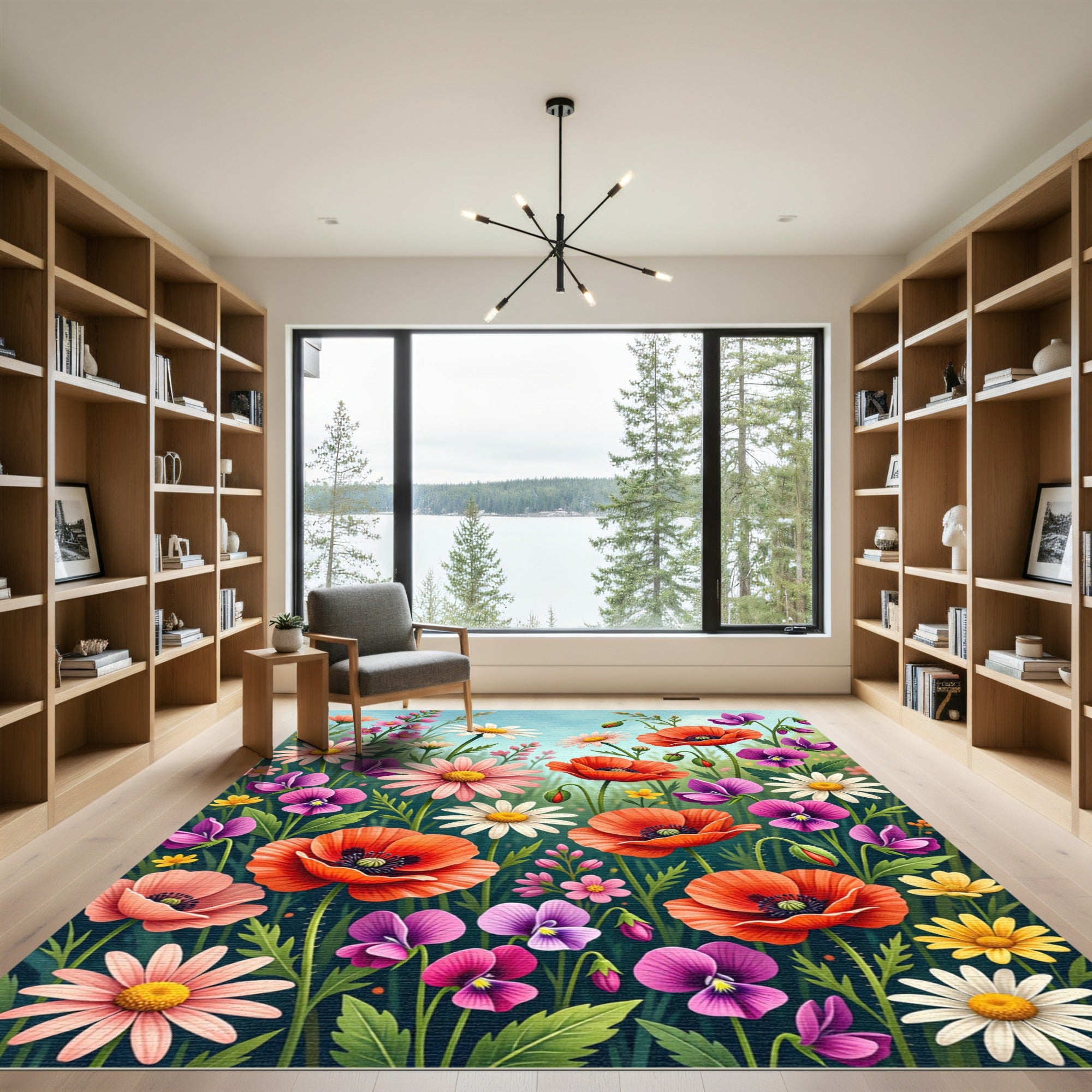 Vibrant Wildflower Meadow Poppy Field Rug