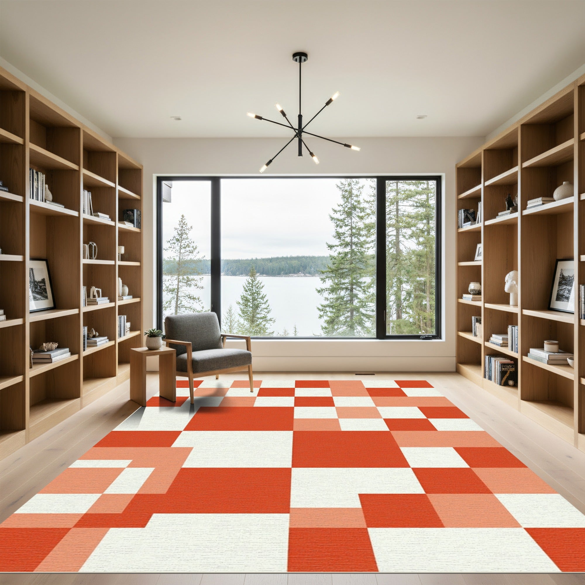 Crimson White Geometric Block Rug