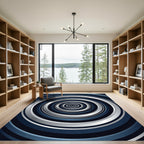 Modern Blue Silver Concentric Circle Rug