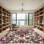 Elegant Pink Peony Damask Scroll Art Rug