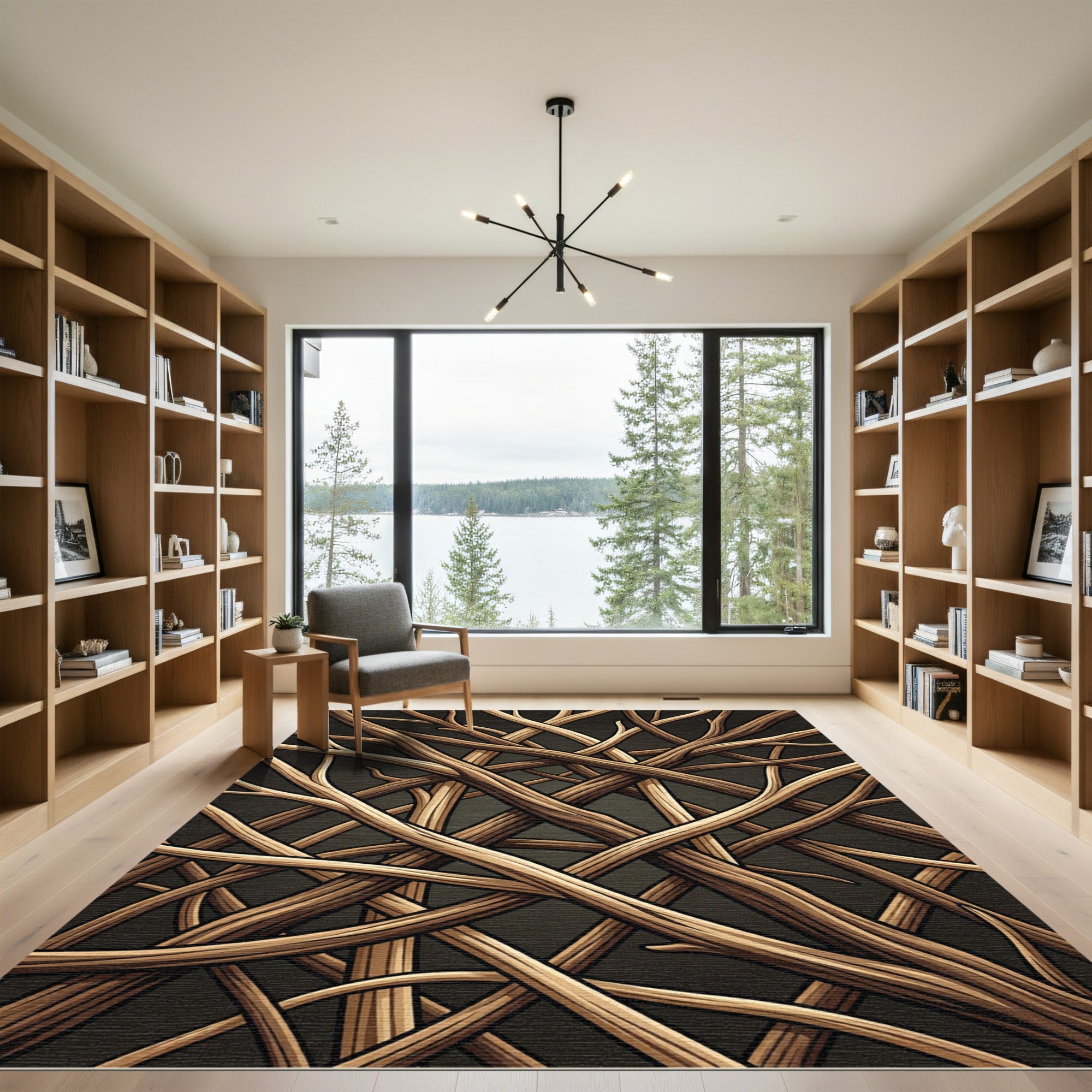 Brown Twig Intertwine Woodland Pattern Rug
