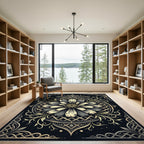 Elegant Monochrome Floral Circular Lattice Rug