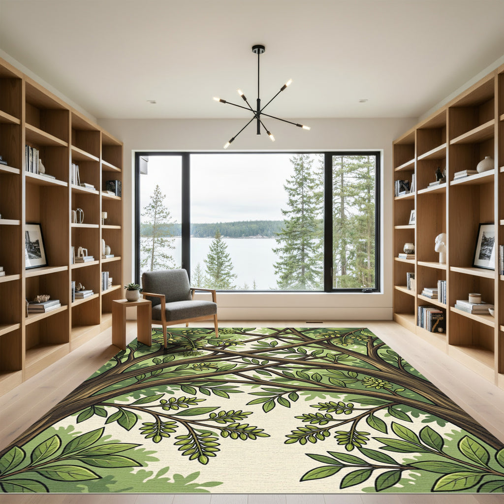 Lush Green Canopy Botanical Foliage Rug