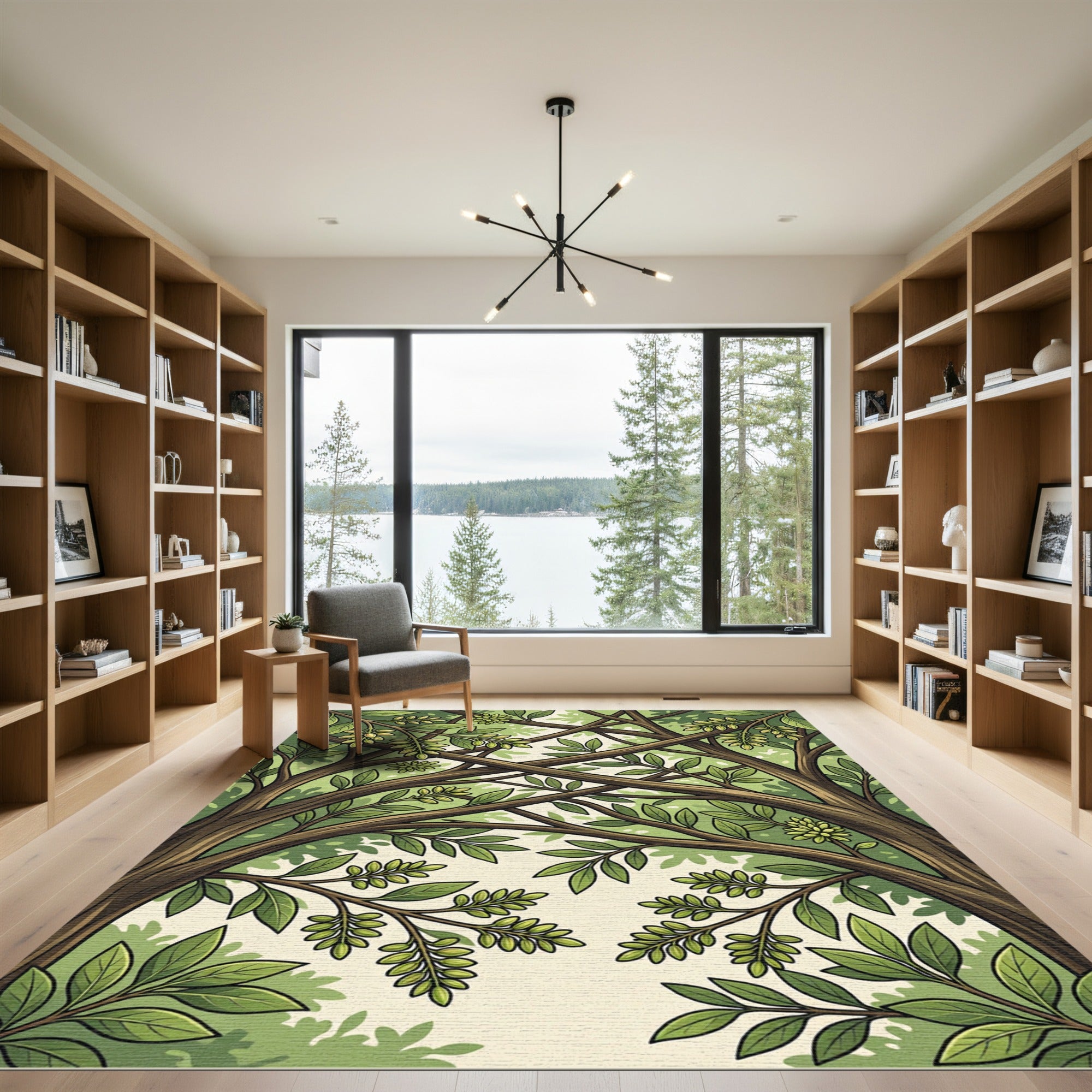 Lush Green Canopy Botanical Foliage Rug