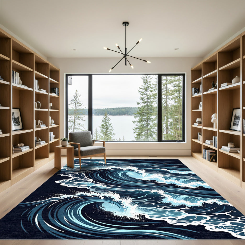 Deep Blue Crashing Wave Composition Rug