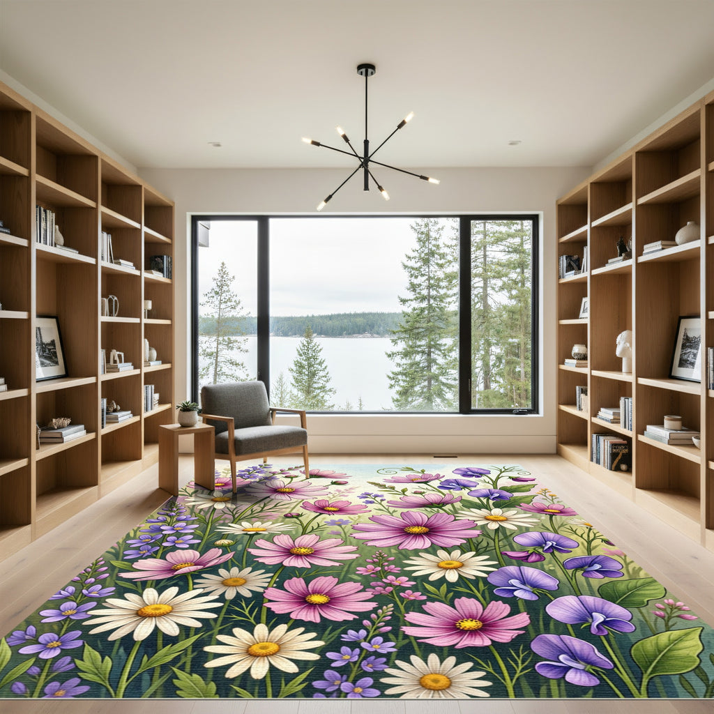 Soft Pastel Wildflower Meadow Garden Rug