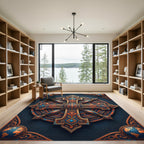 Ornate Copper Blue Compass Cross Medallion Rug