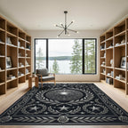 Metallic Silver Celestial Emblem Ornate Rug