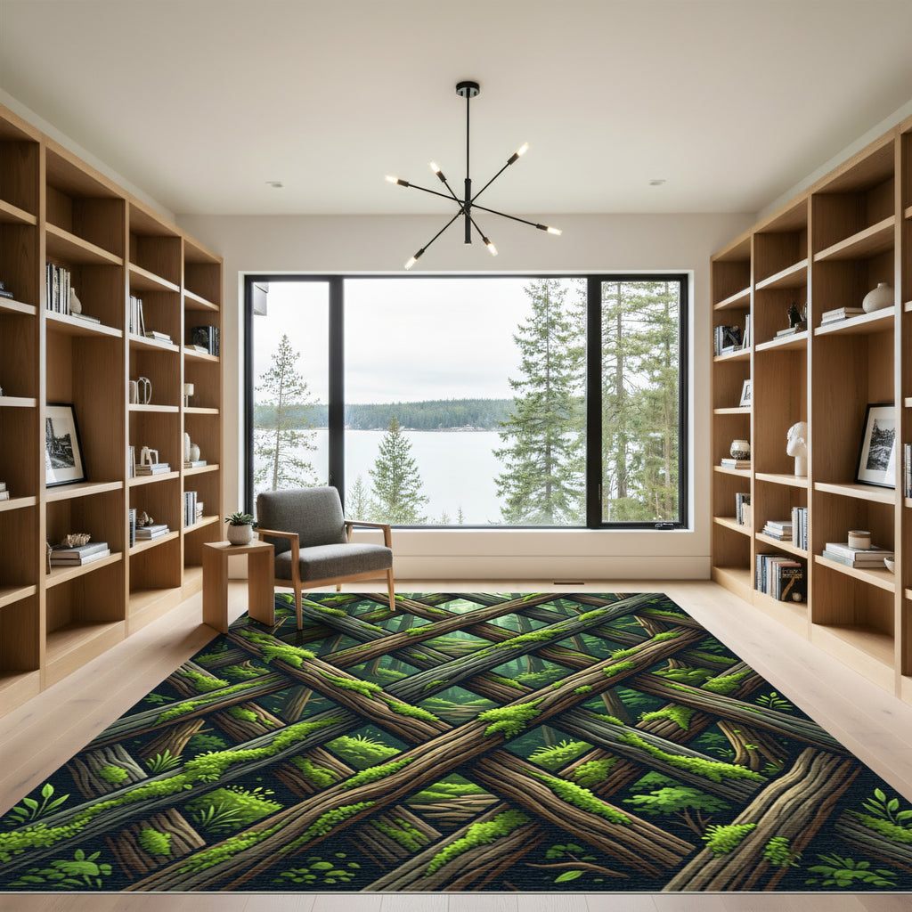 Mossy Forest Wood Lattice Weave Rug