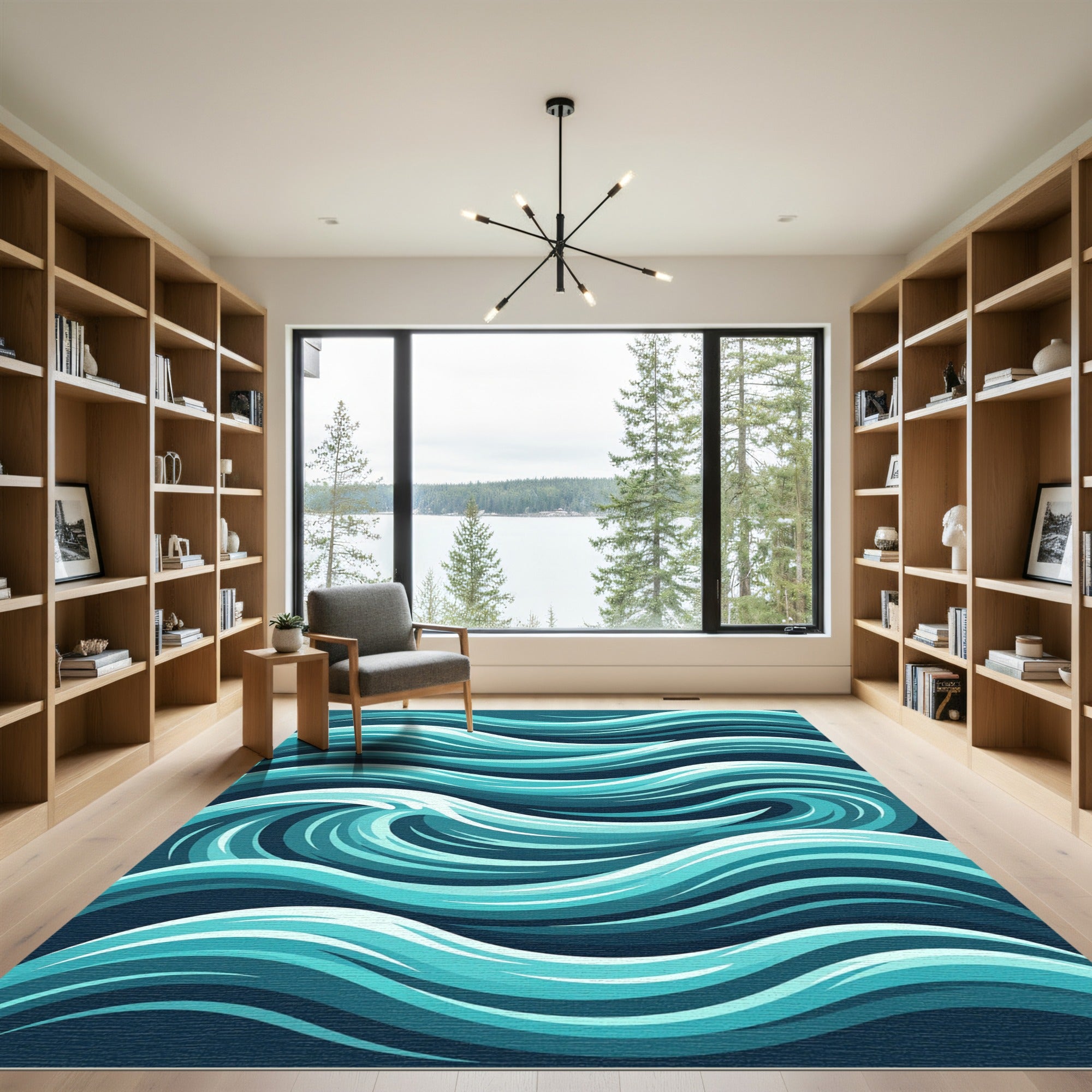 Modern Teal Abstract Ocean Flow Rug