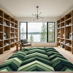 Forest Green Chevron Geometric Layers Rug