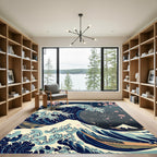 Indigo Wave and Cherry Blossom Art Rug