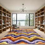 Golden Purple Abstract Wavy Swirls Rug