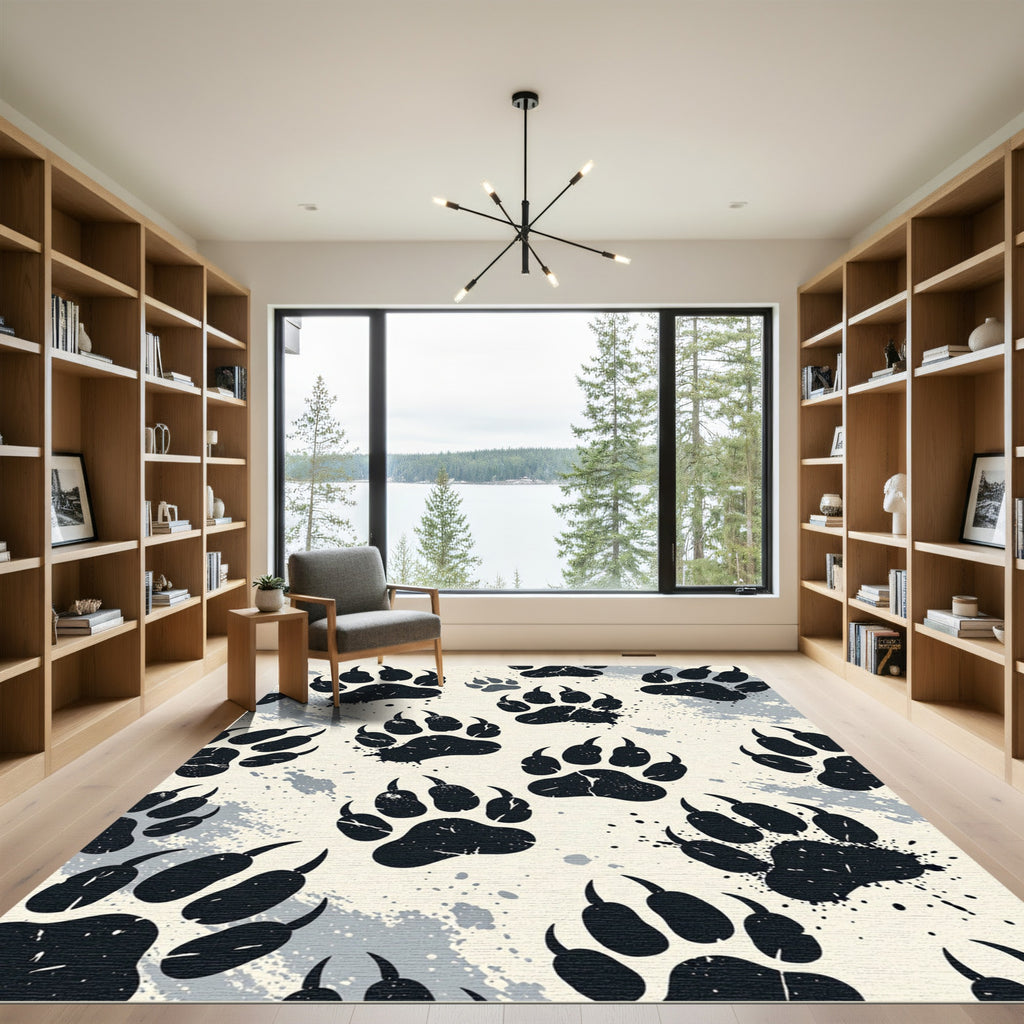 Distressed Charcoal Bear Paw Print Art Rug