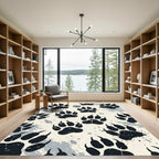Distressed Charcoal Bear Paw Print Art Rug