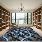 Modern Charcoal and Blue Interlocking Wave Rug