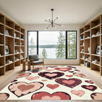 Distressed Romantic Heart Collage Cream Red Rug