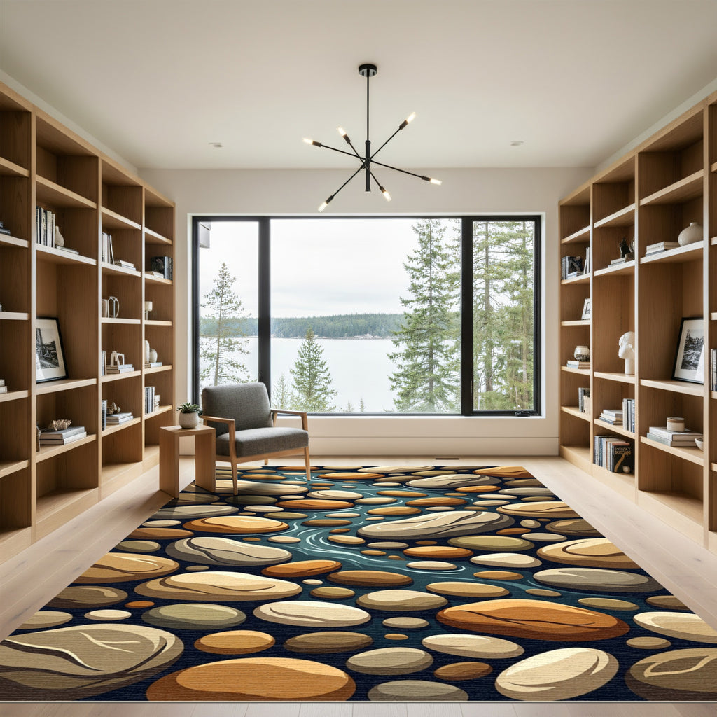 Earthy River Rock Stone Texture Rug