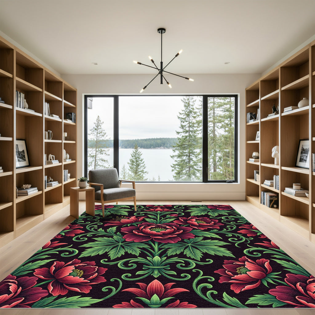 Ornate Crimson Floral Garland Rug