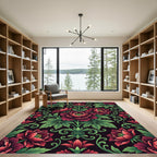 Ornate Crimson Floral Garland Rug
