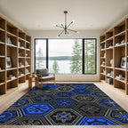 Geometric Hexagonal Azure and Charcoal Shorthand Rug