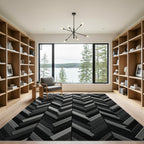 Monochrome Herringbone Charcoal Linear Arrangement Rug