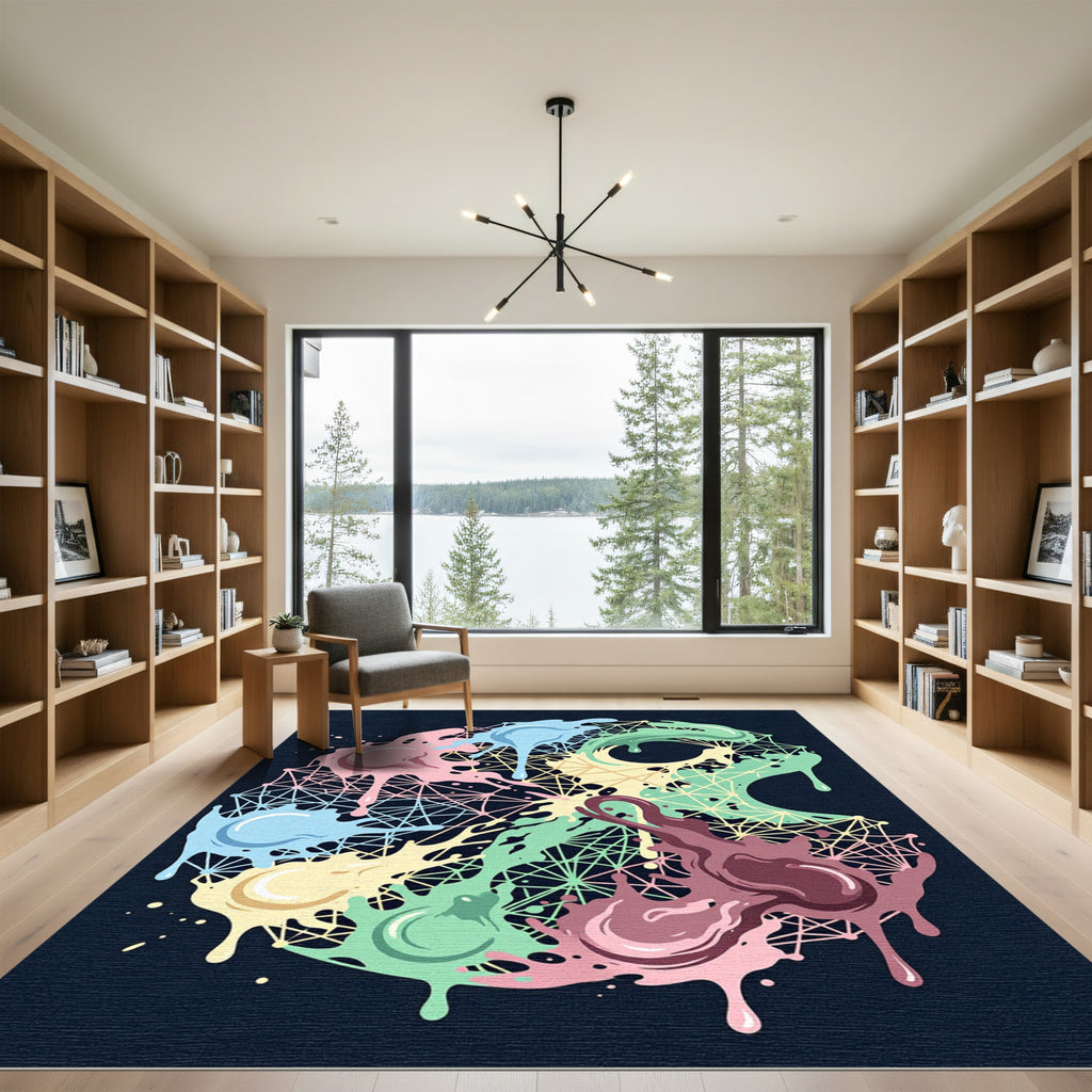 Pastel Drip Splatter Geometric Net Rug