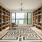 Ivory Labyrinth Arched Geometric Sculpture Rug