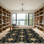 Golden Palm Floral Dark Botanical Rug