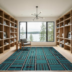 Teal Grid Geometric Weave Rug