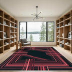 Crimson Geometric Lines Abstract Frame Rug